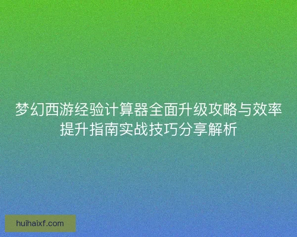 梦幻西游经验计算器全面升级攻略与效率提升指南实战技巧分享解析